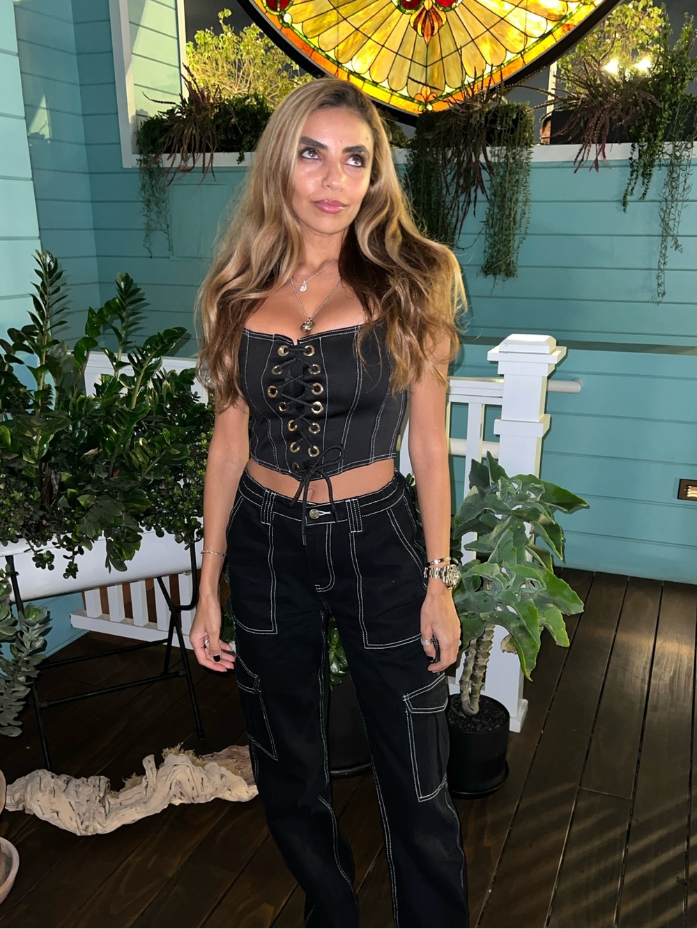 Black Lace-Up Corset Top with Contrast Stitching
worn once
size s